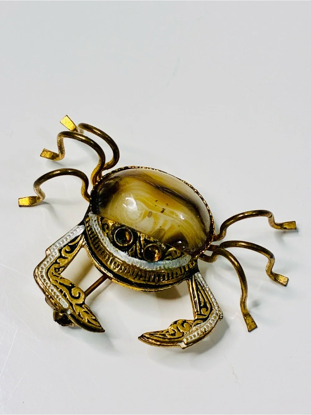 Vintage Spanish Damascene Crab Brooch Signed SPAIN Nautical Vacation Summer